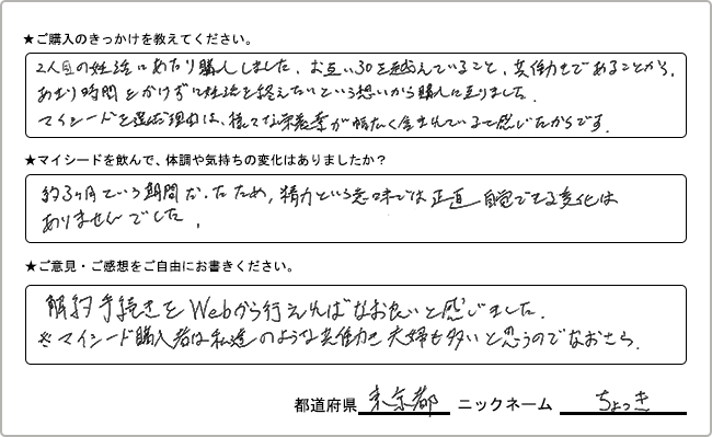 
                  ちょっき様様の
                手書きアンケート